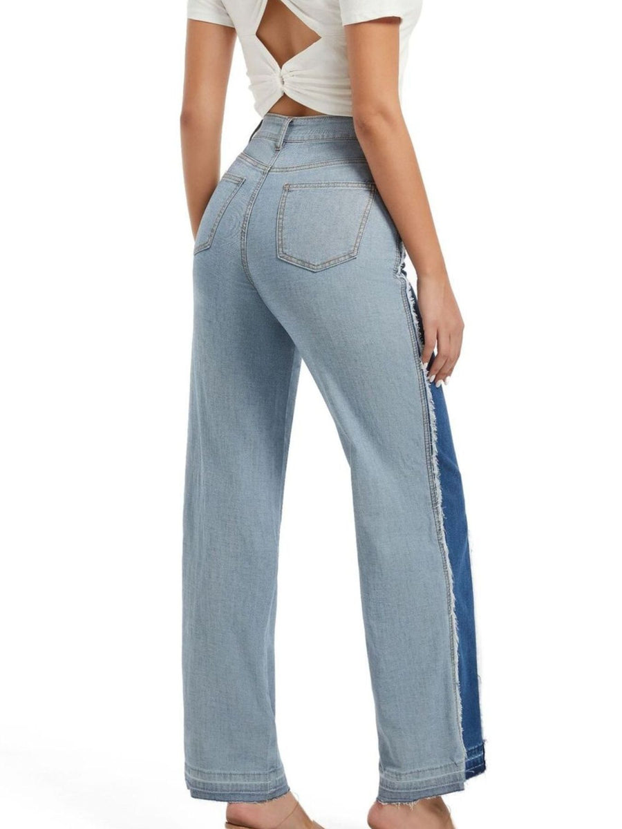 jeans featuring color-block in light blue with 92% Cotton, 7% Polyester, 1% Spandex Care instructions: Machine wash cold