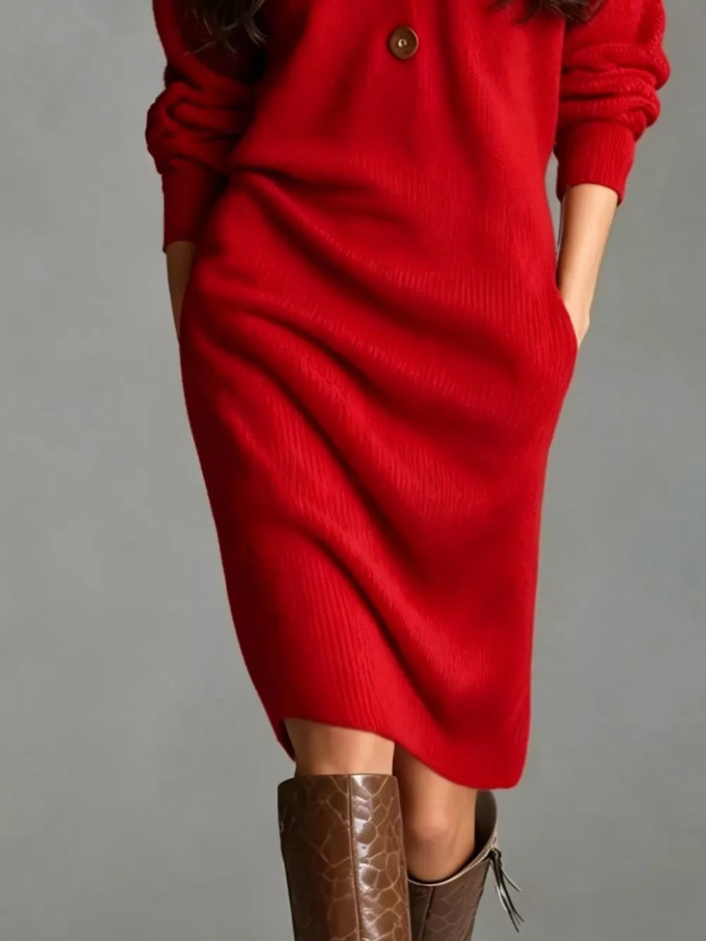 modern sweater dress in bright yellow with v-neck