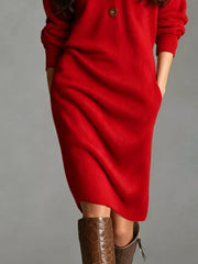 modern sweater dress in bright yellow with v-neck