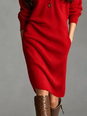 modern sweater dress in bright yellow with v-neck