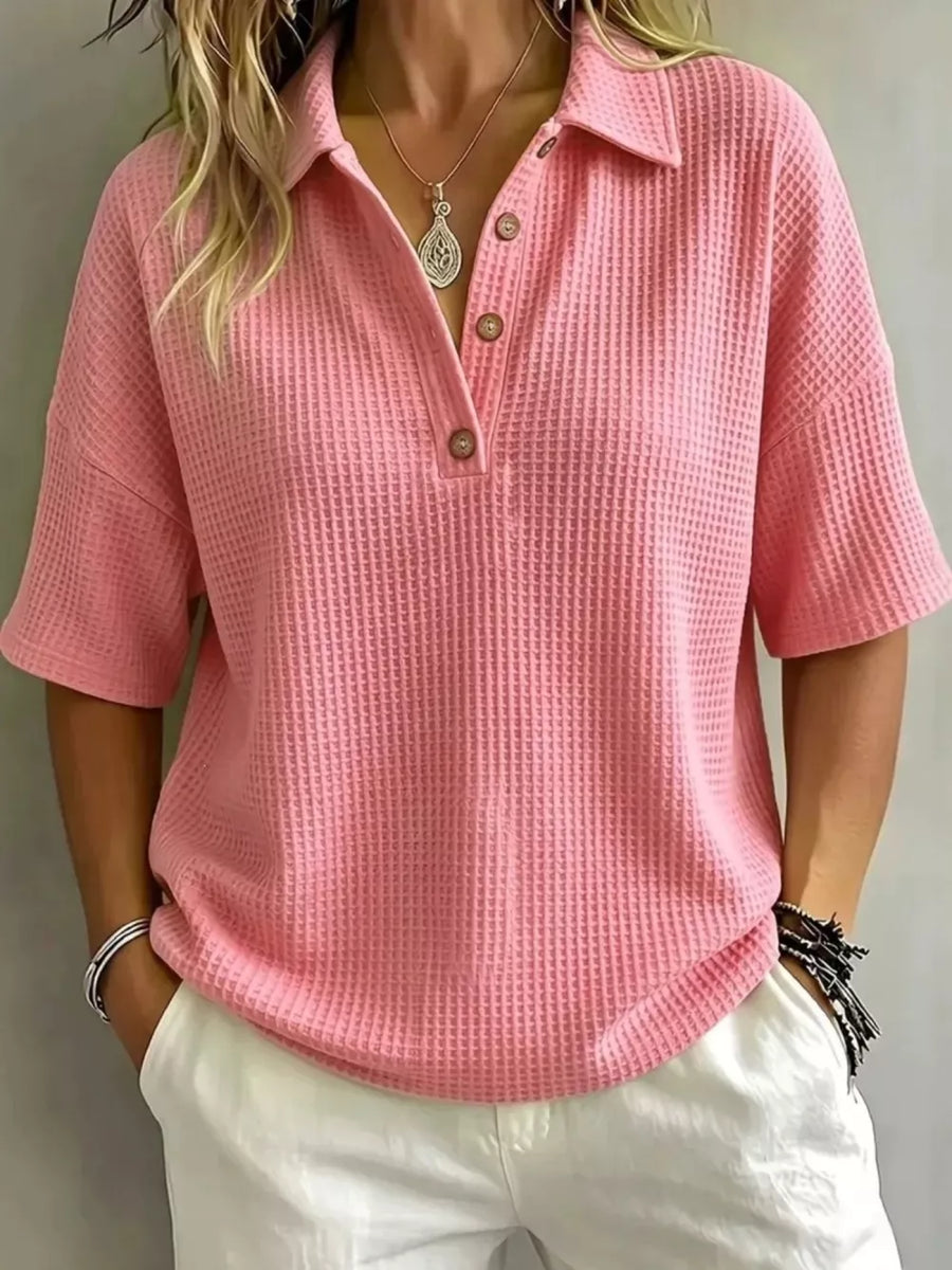 Black Full Size Waffle Knit Polo Top Plus Size