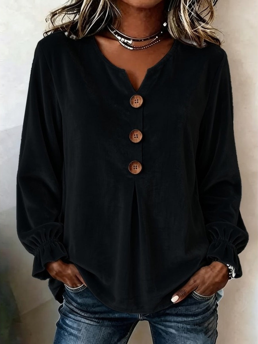 classic blouse in Green with v-neck