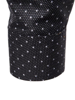 Black cotton slim fit shirt with micro-dot pattern and button cuff