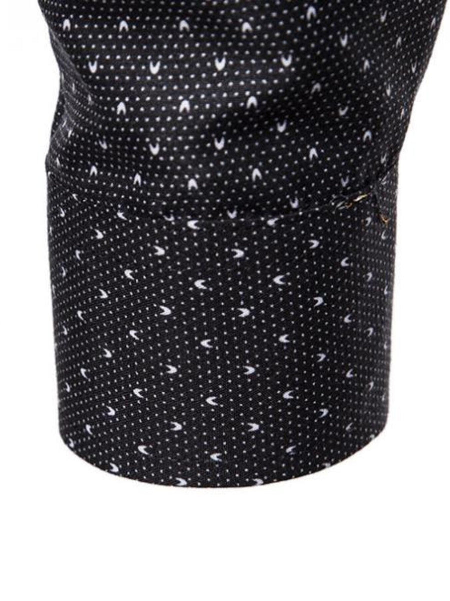Black cotton slim fit shirt with micro-dot pattern and button cuff