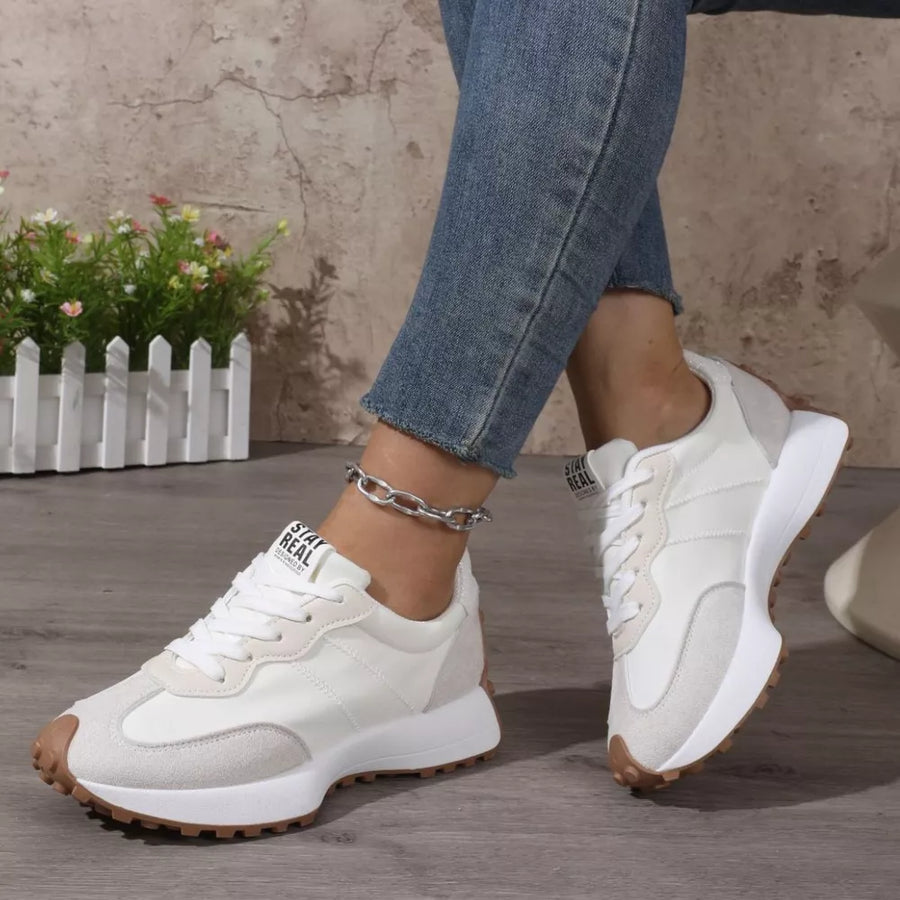 Round Toe Flats Sneakers in Beige