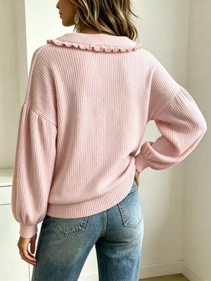 Pink regular pullover sweater with peter pan collar