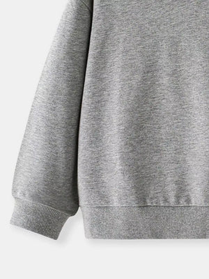 Gray crew-neck sweatshirt for kids with ribbed cuffs and hem