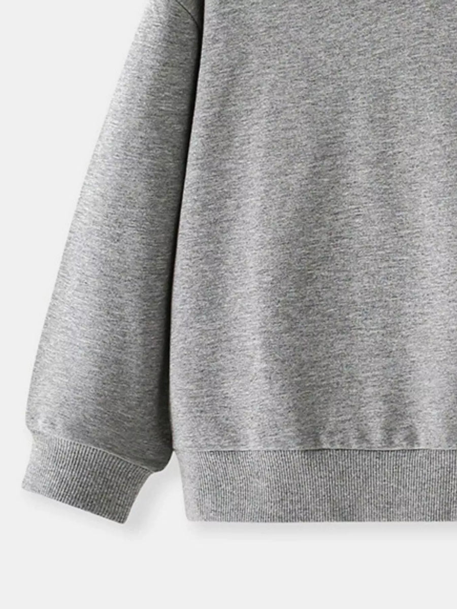Gray crew-neck sweatshirt for kids with ribbed cuffs and hem