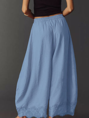 wide-leg pants in Army Green with drawstring and ankle-length