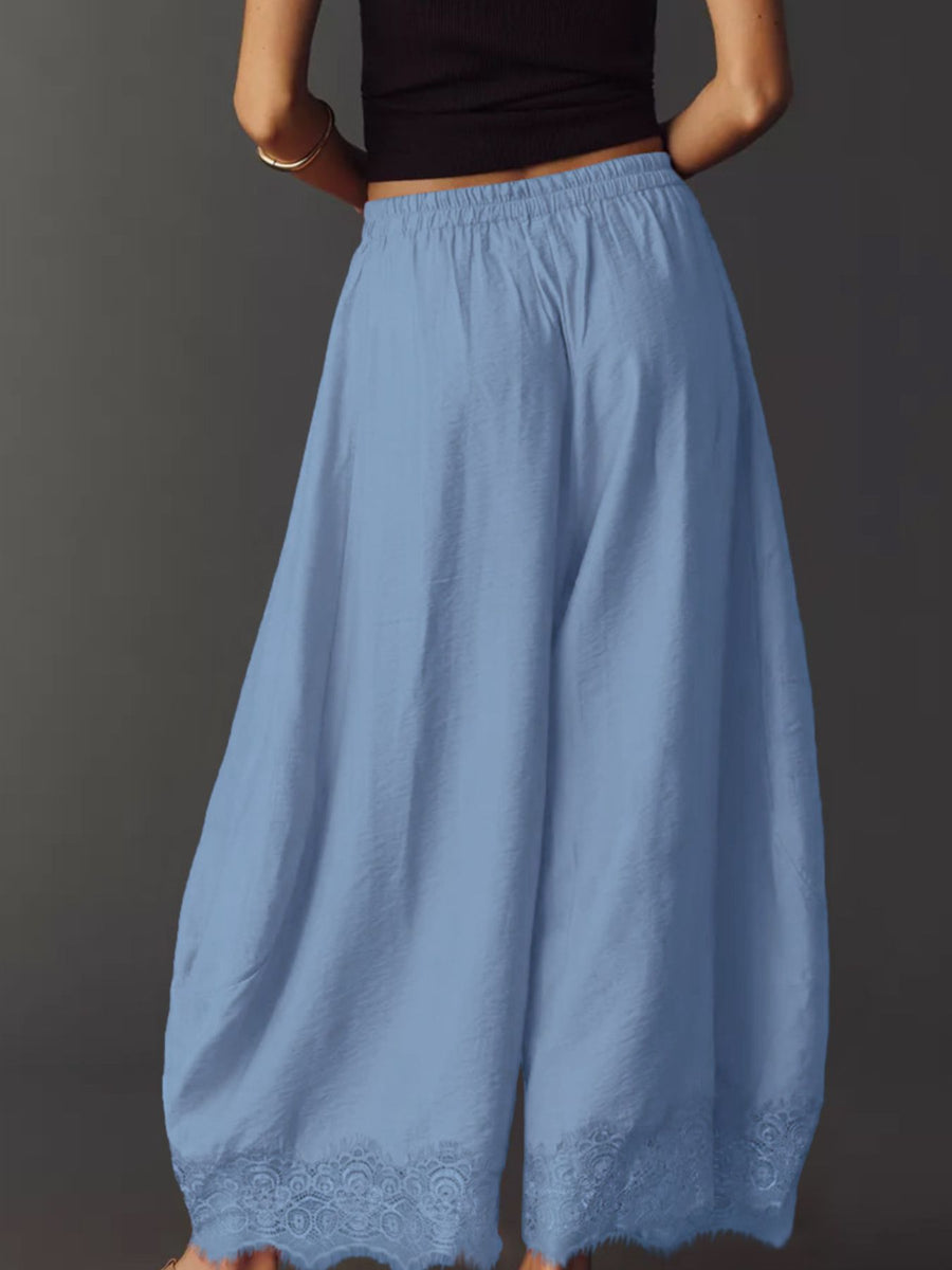 wide-leg pants in Army Green with drawstring and ankle-length