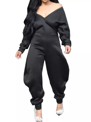 Light Gray oversized jumpsuit with off-shoulder