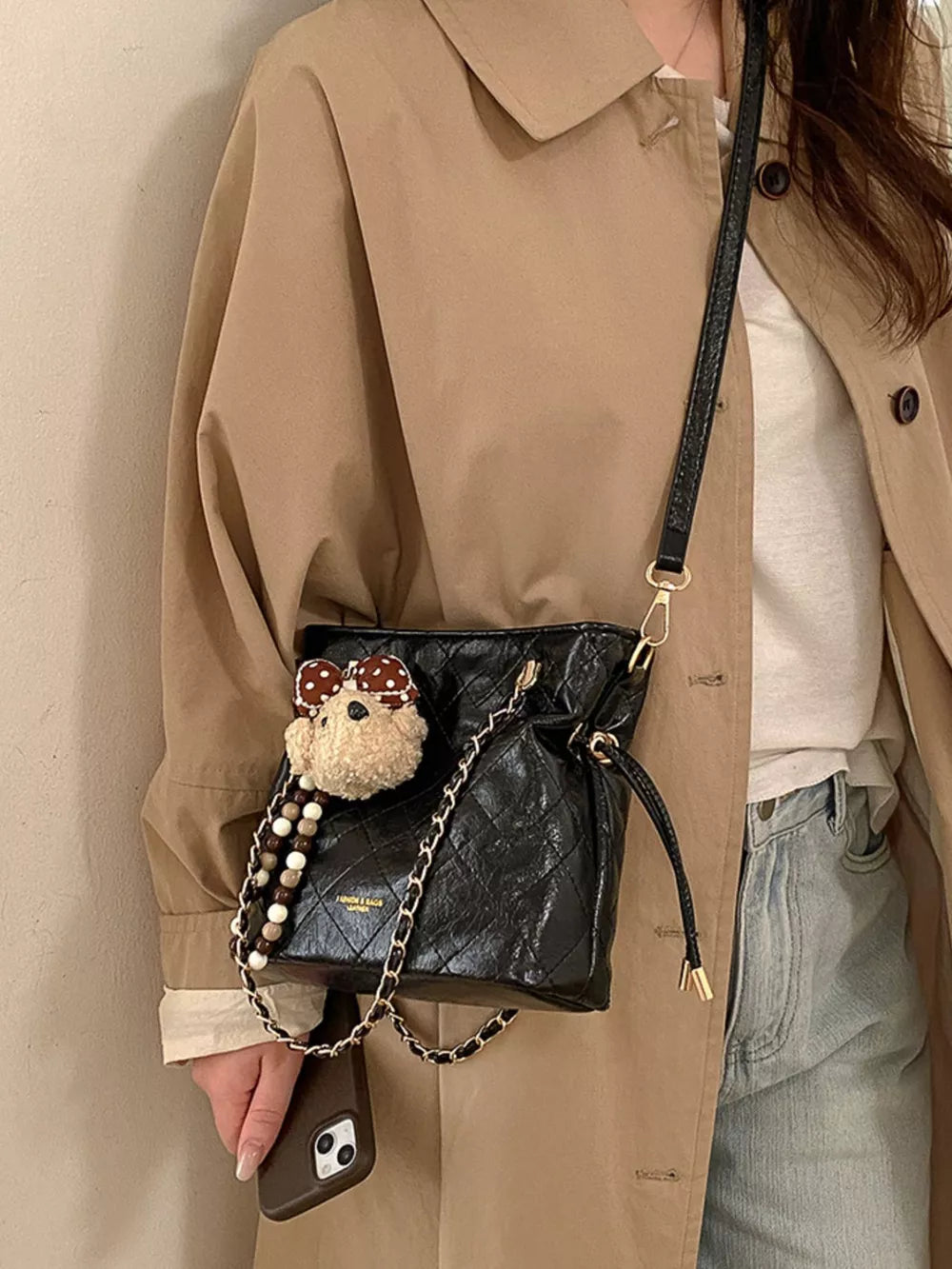 White Pu Leather Crossbody Bag