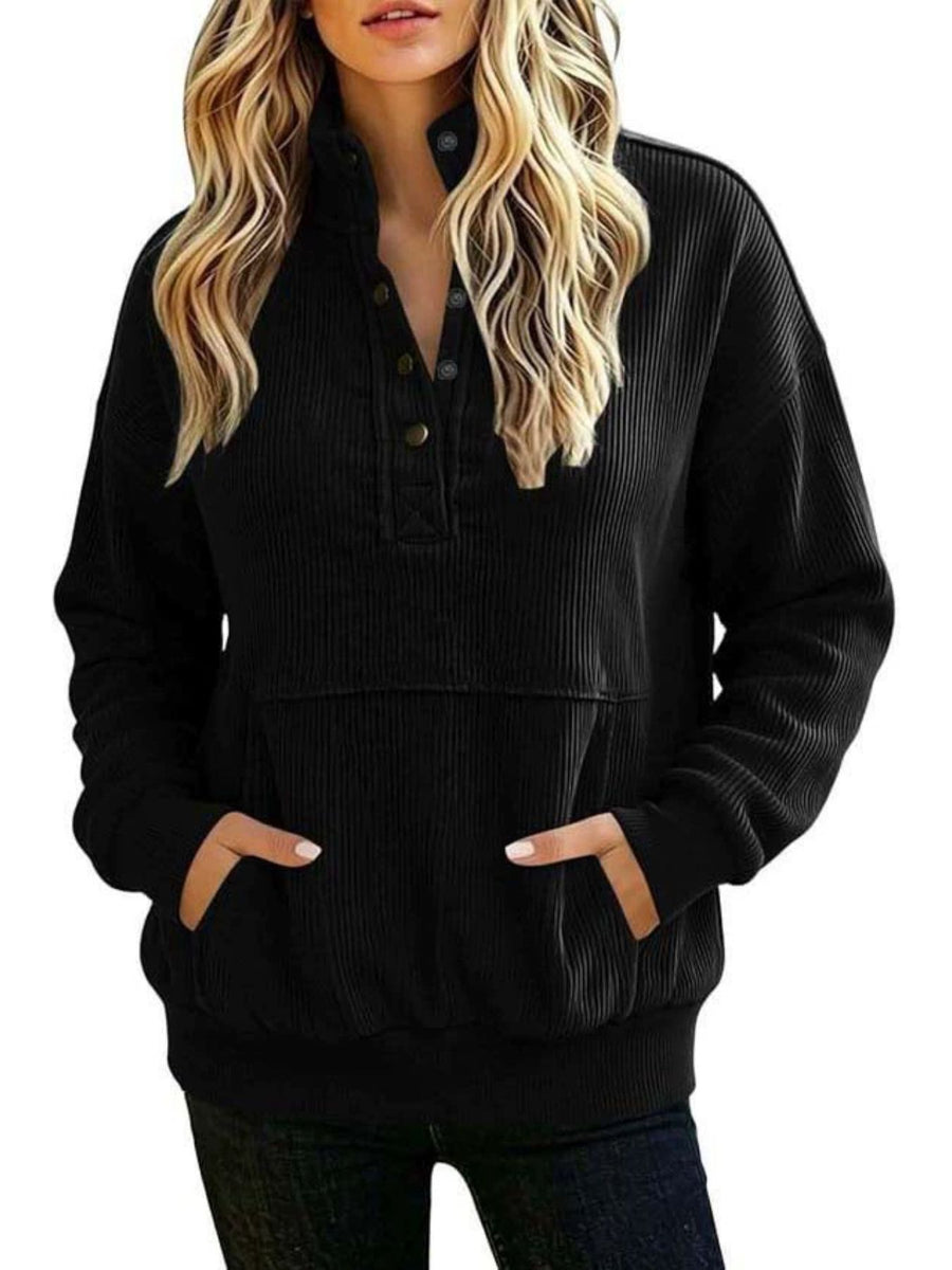 100% polyester Care instructions: Machine wash cold sweatshirt in Black with relaxed silhouette