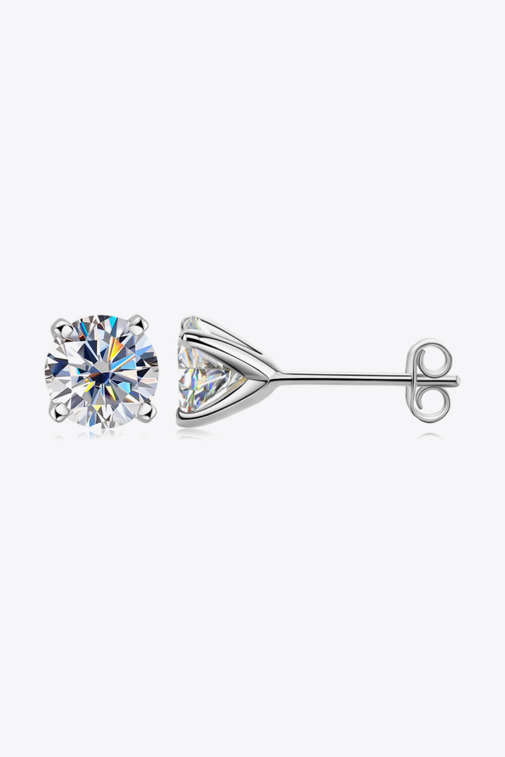 Silver moissanite solitaire stud earrings with sculpted setting