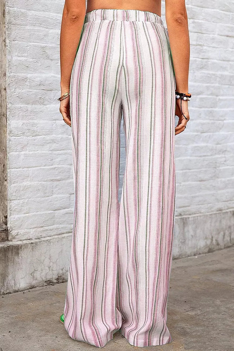 Olive Brown with Full Size Striped Wide-leg Pants Plus Size