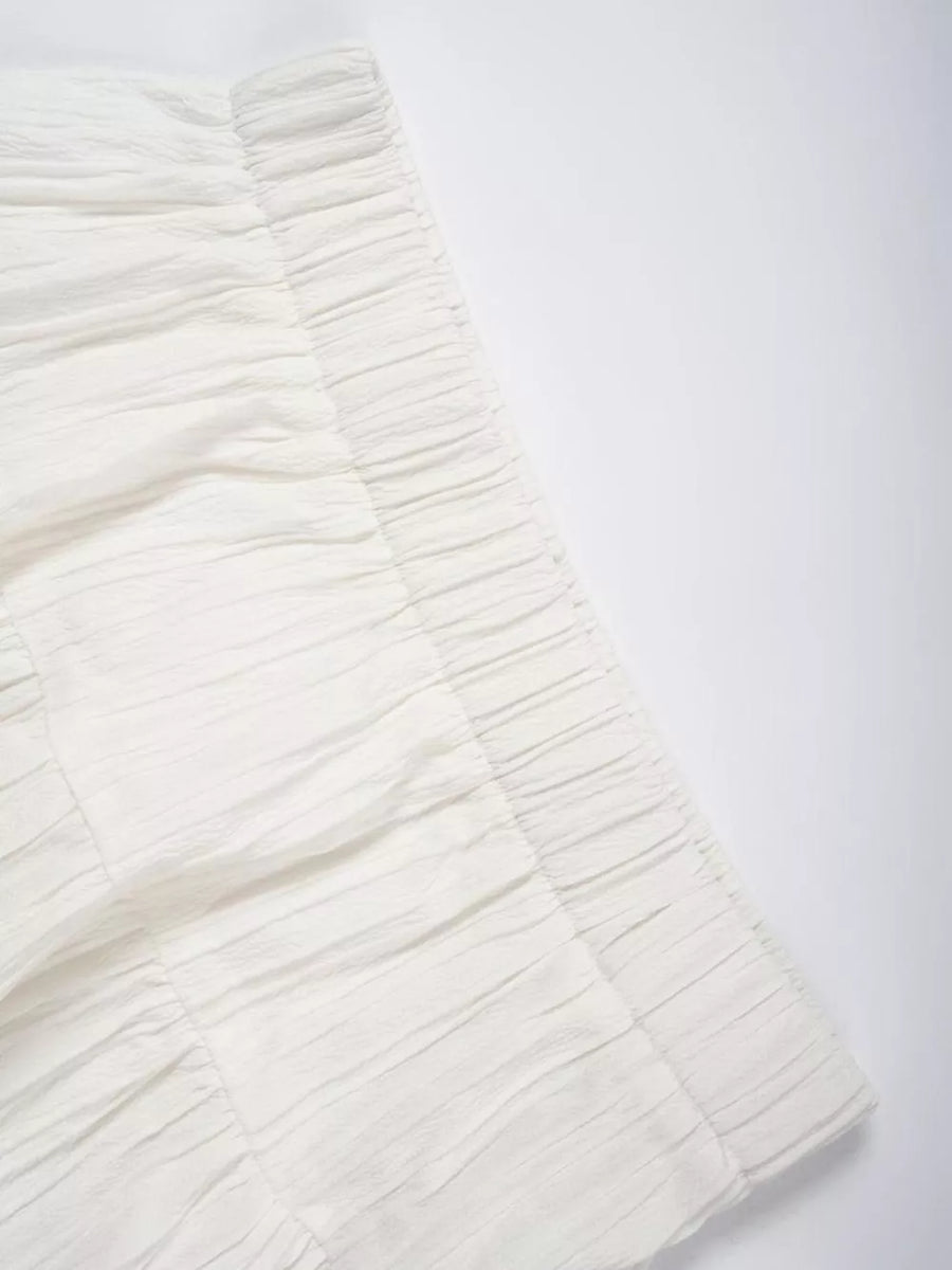 White Elegant Tiered Maxi Skirt with Elastic Waistband