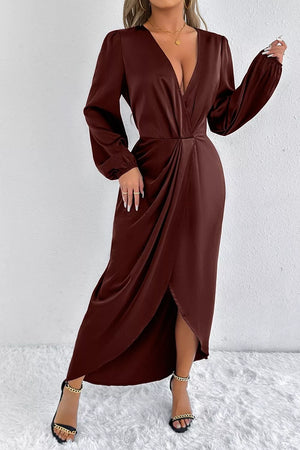 Moss A-line midi dress with deep v-neck