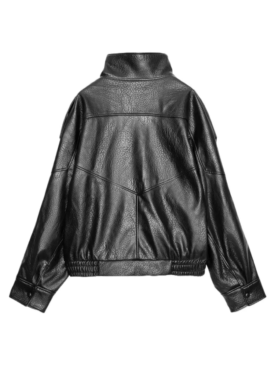 Dark Brown Asymmetrical Faux Leather Moto Jacket