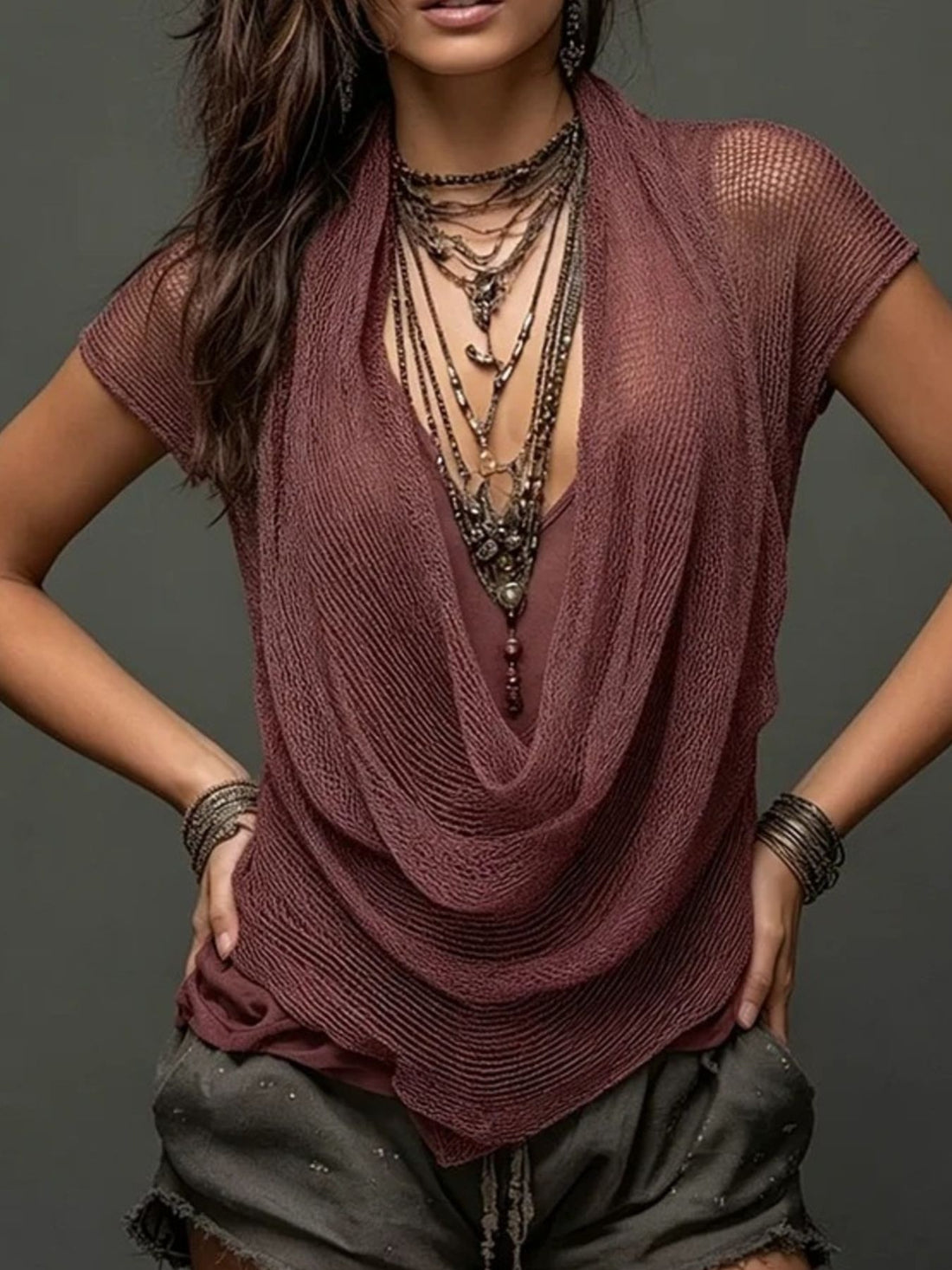 Taupe cover-up with stretchy and short sleeve