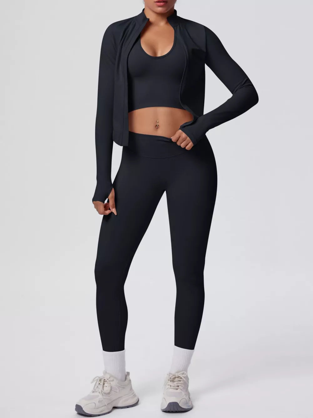 athleisure active set in Gray with v-neck