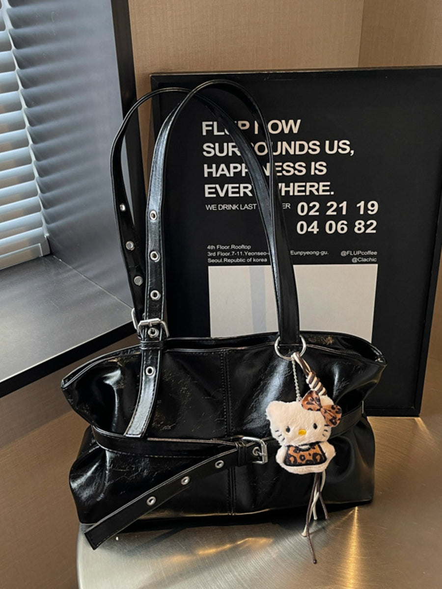 PU Leather Imported Size &amp shoulder bag in Black with soft structured silhouette
