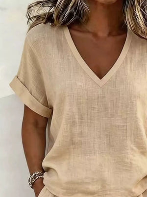 coastal lounge set in sky blue with v-neck