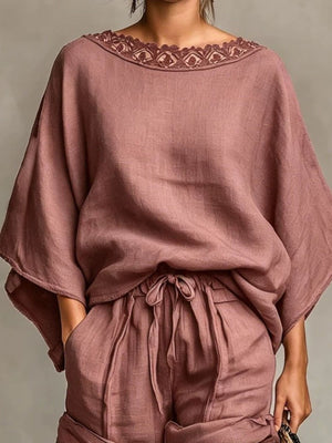Dusty Pink oversized pajama set with round neck