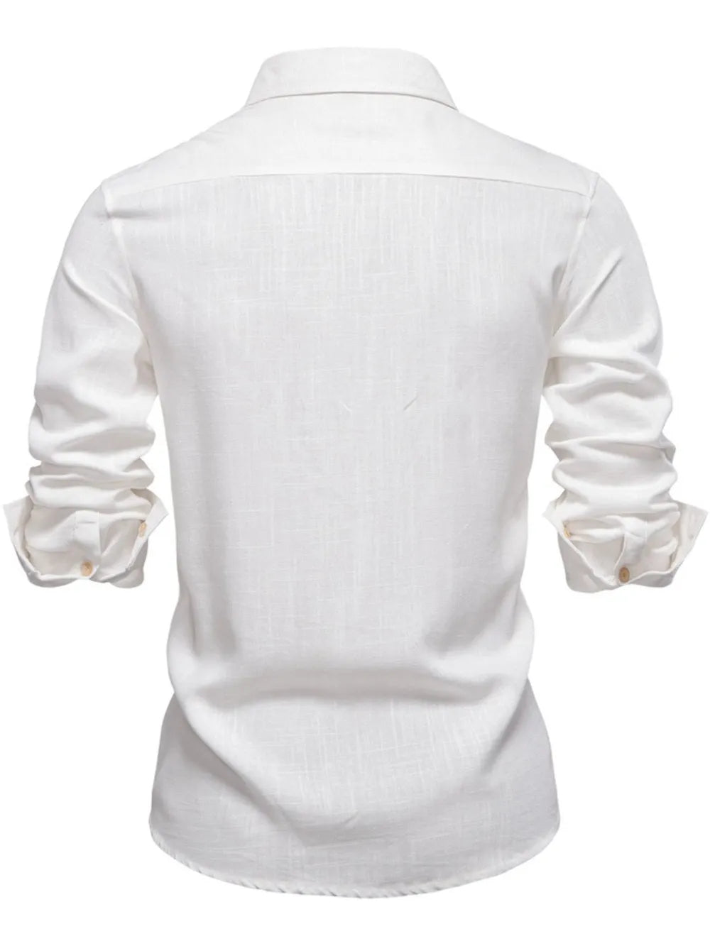White linen casual shirt with buttoned cuffs and collar