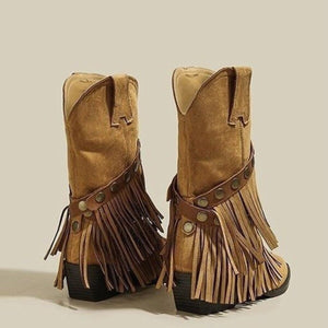 boots in Khaki with fringe and ankle-length