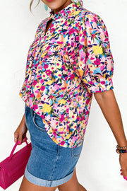 Flower Print Frilled Collar Puff Sleeve Blouse option 4