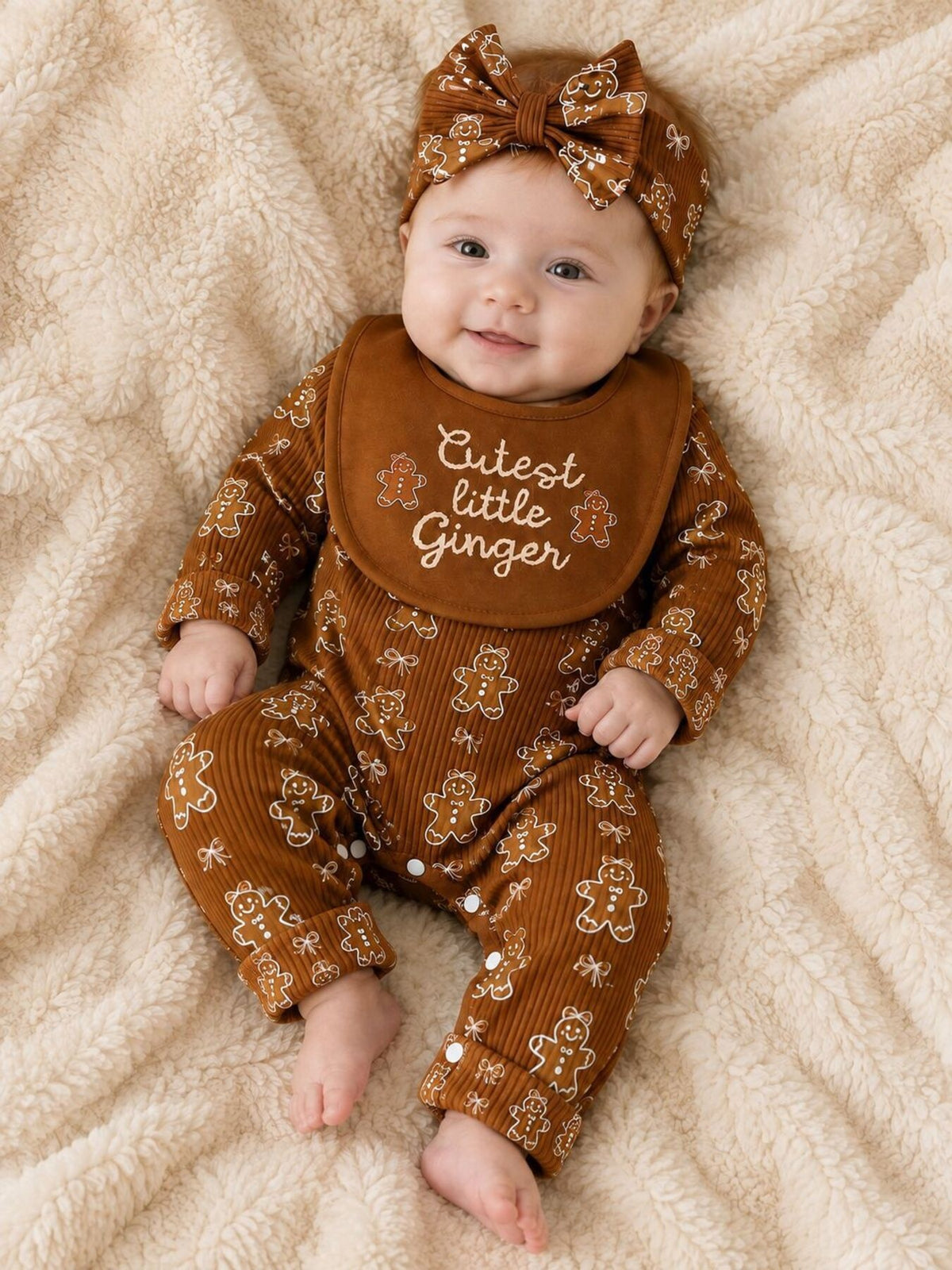 gingerbread brown jumpsuit with gingerbread-print and round neck