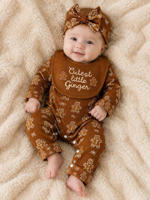 gingerbread brown jumpsuit with gingerbread-print and round neck