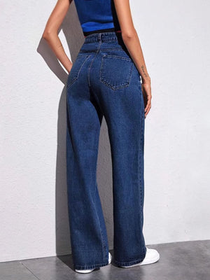 wide-leg jeans in Light Blue with high-waisted and full-length