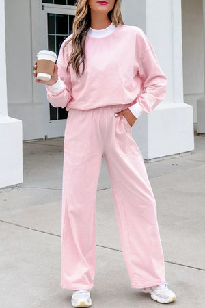 Blush Pink Striped Long Sleeve Top And Pants Set