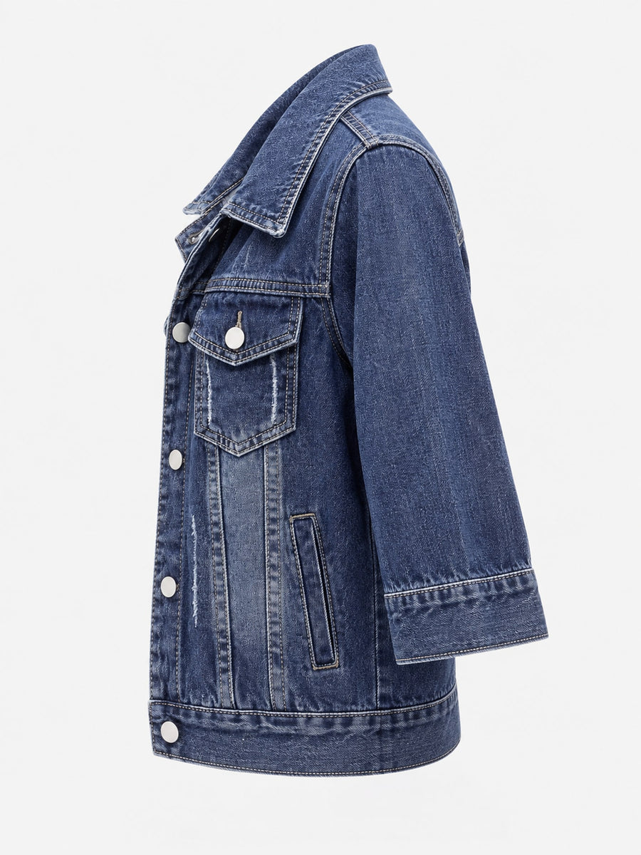 Polyester Care instructions: Machine wash denim jacket in Blue with regular silhouette