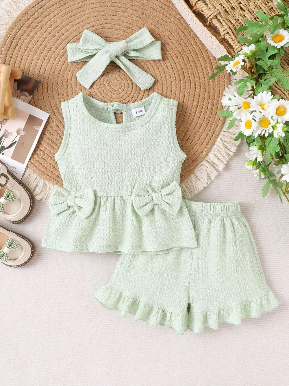 Light Green Children's Bow Tank And Shorts Set