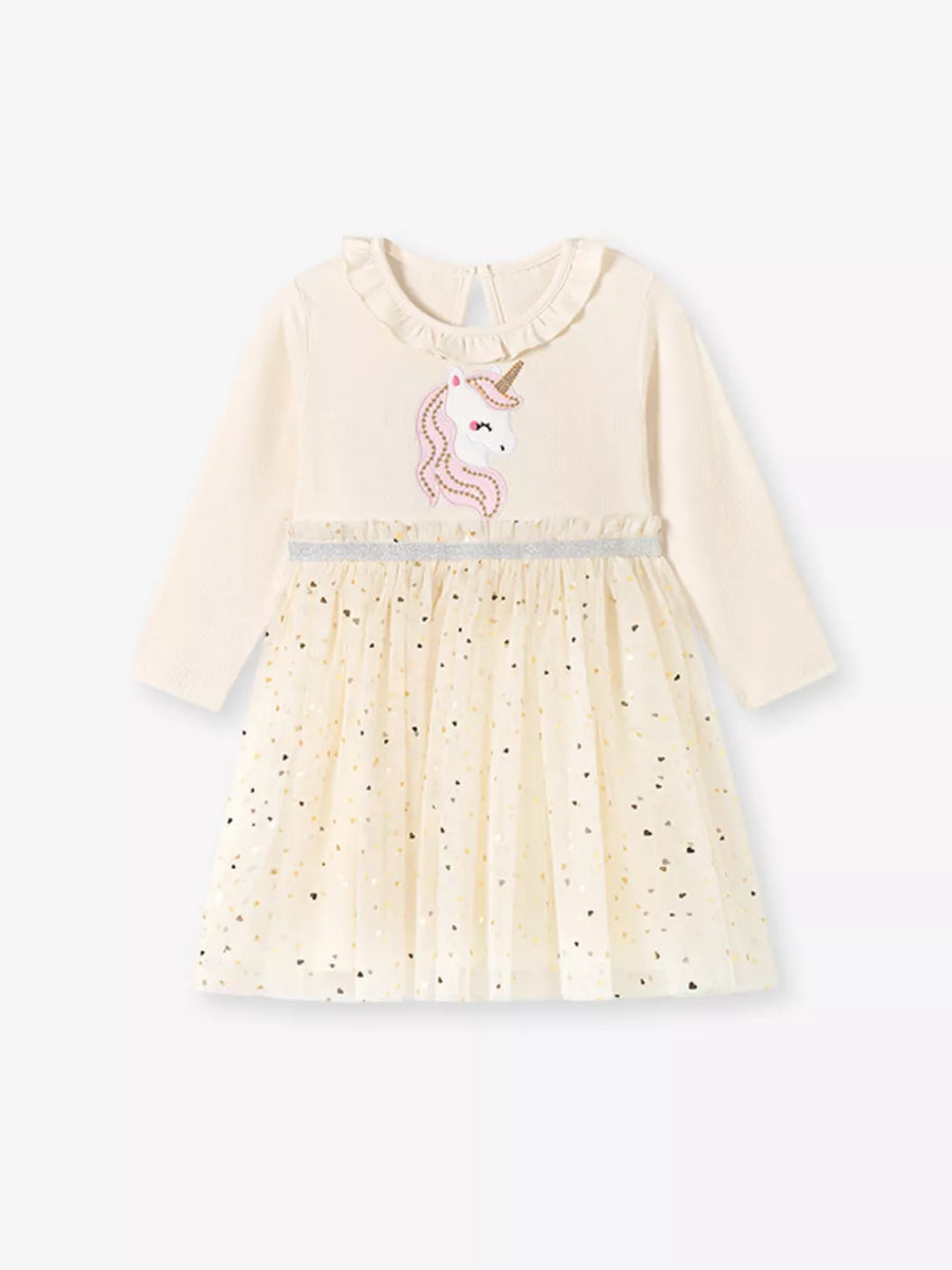 A-line dress in pink with embroidered and frill