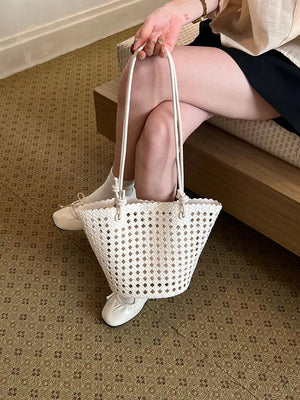 Woven Leather Shoulder Bag in Gum Leaf with woven texture