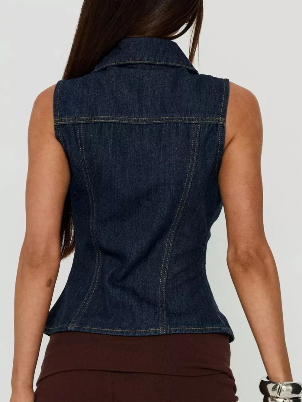 Dark Blue vest with waist-length and zip-front