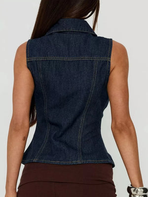 Dark Blue vest with waist-length and zip-front