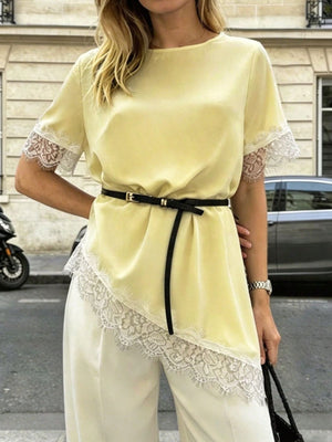 romantic blouse in Olive with round neck