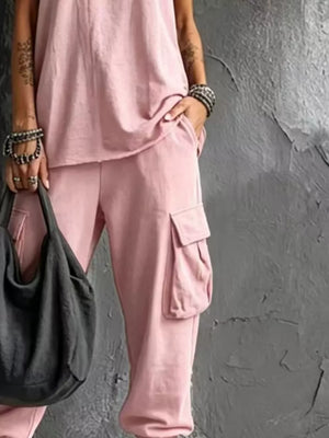 Dark Gray Casual Tank And Cargo Pants Set Plus Size