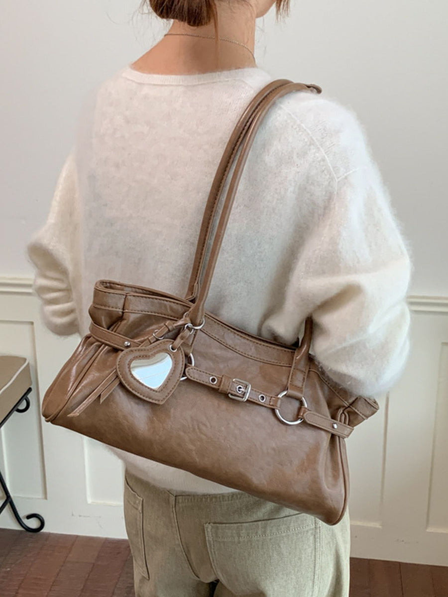 PU Leather Imported Size &amp handbag in Camel with relaxed silhouette