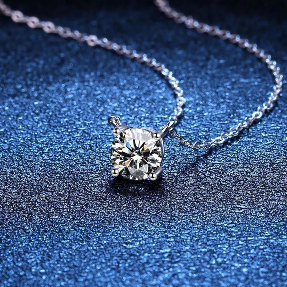 Radiant moissanite pendant necklace in sterling silver with delicate chain