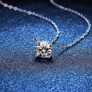 Radiant moissanite pendant necklace in sterling silver with delicate chain