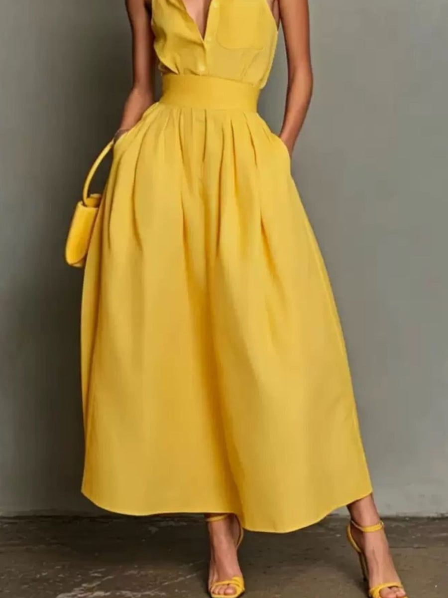 Sleeveless Collared A-Line Midi Dress in Dusty Pink with pocketed