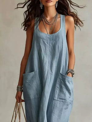 coastal maxi dress in Light Blue with scoop neck