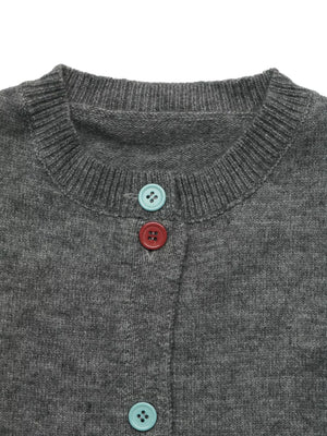 Contrast Button Long Sleeve Cardigan in charcoal with buttoned