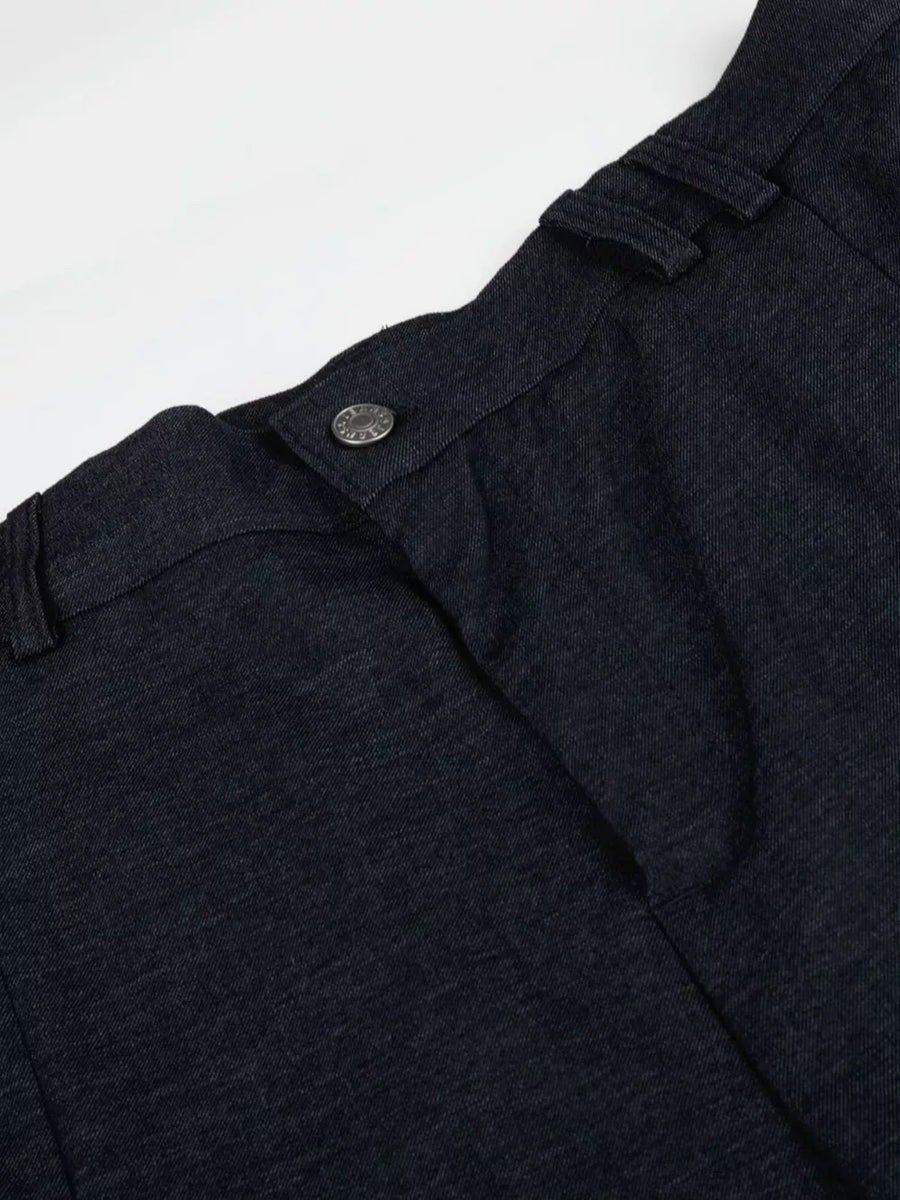 Relaxed fit dark heathered sweatpants with adjustable waist detail and button closure.