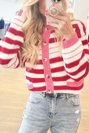 Stripe V Neck Long Sleeve Cardigan option 5